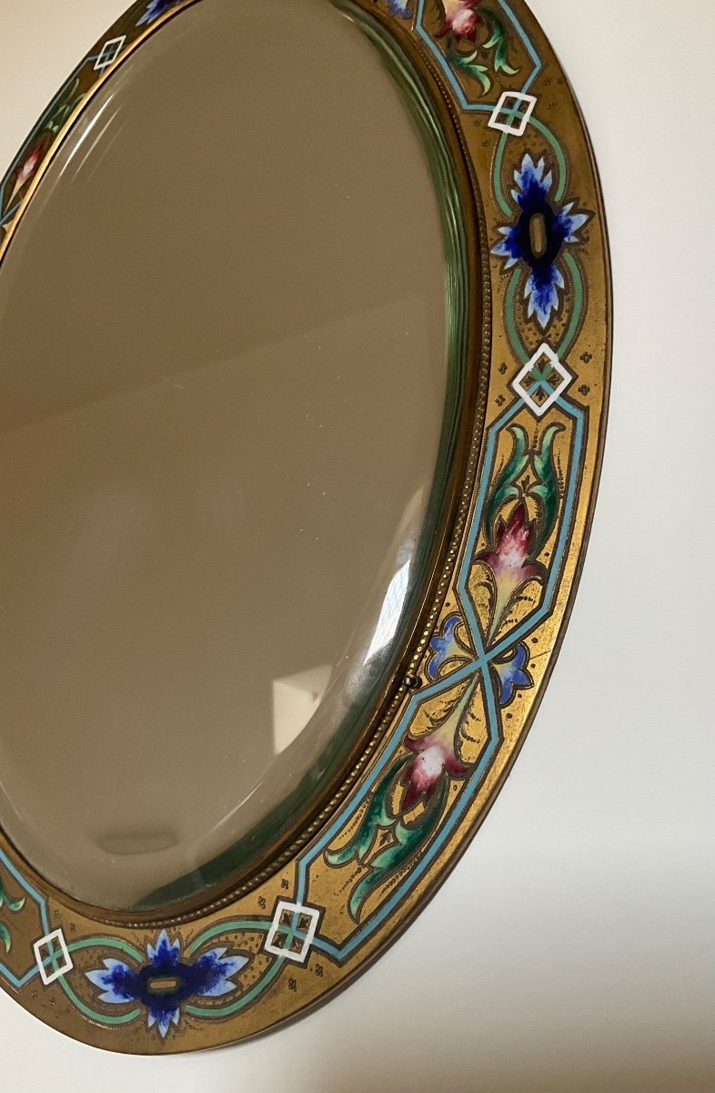 Miroir Ovale En Bronze Doré à Décor émaillé Champlevé,xix Siecle-photo-4