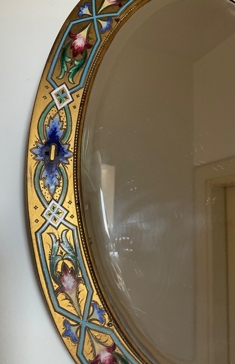 Miroir Ovale En Bronze Doré à Décor émaillé Champlevé,xix Siecle-photo-1