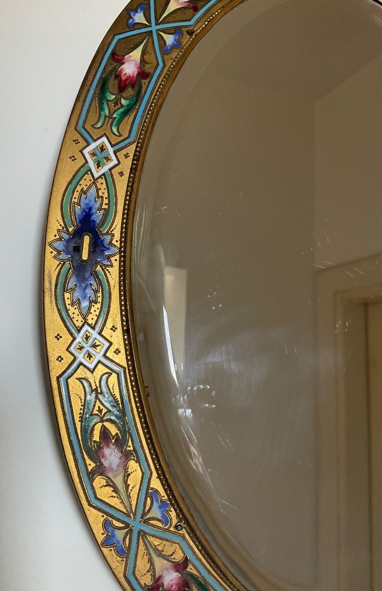 Miroir Ovale En Bronze Doré à Décor émaillé Champlevé,xix Siecle-photo-1