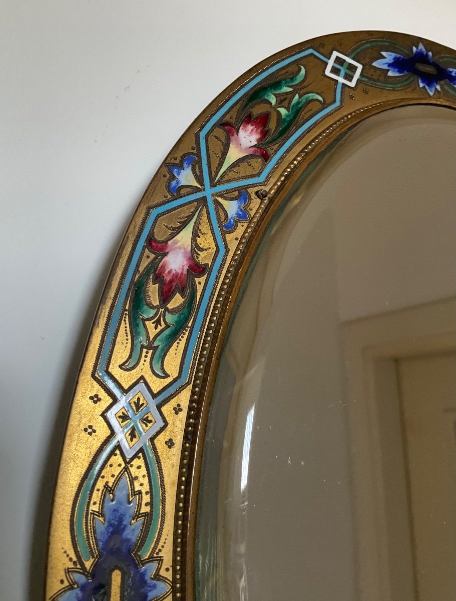 Miroir Ovale En Bronze Doré à Décor émaillé Champlevé,xix Siecle-photo-6