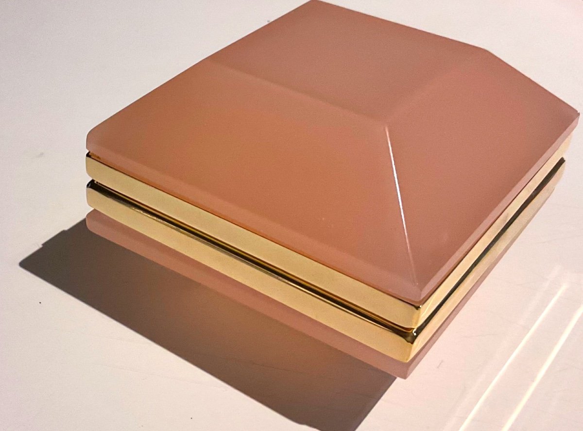 Coffret En Verre De Opaline  d'Albâtre Français De Forme Très Inhabituelle Rose Pâle-photo-2