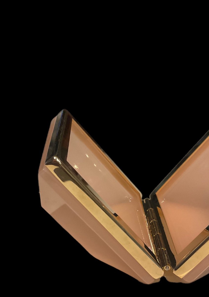 Coffret En Verre De Opaline  d'Albâtre Français De Forme Très Inhabituelle Rose Pâle-photo-3