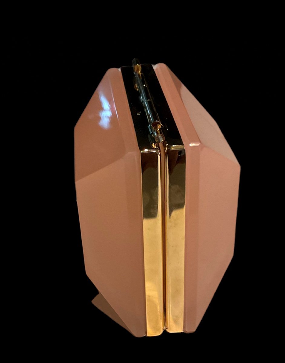 Coffret En Verre De Opaline  d'Albâtre Français De Forme Très Inhabituelle Rose Pâle-photo-4