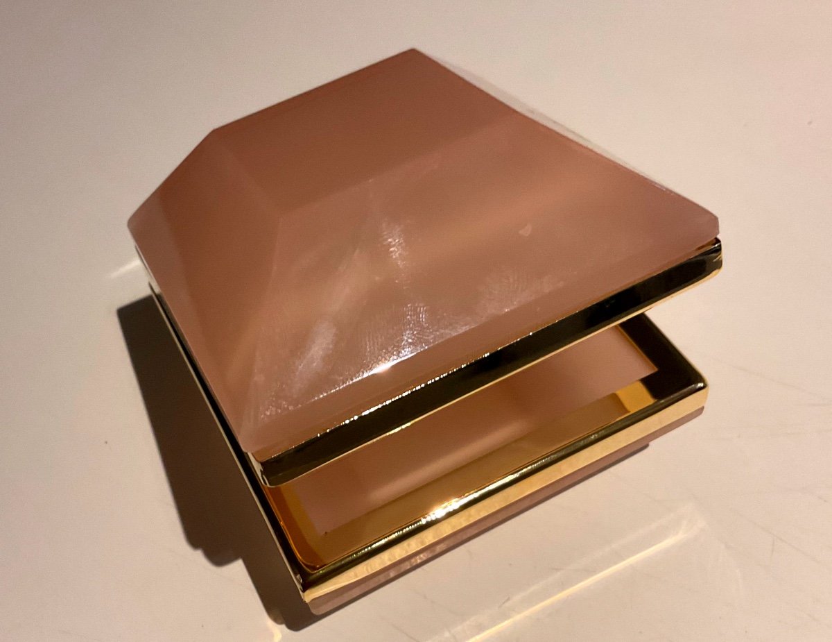 Coffret En Verre De Opaline  d'Albâtre Français De Forme Très Inhabituelle Rose Pâle-photo-3