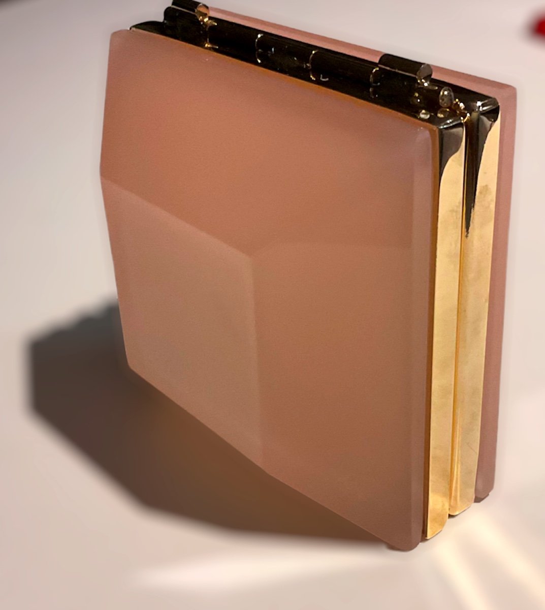 Coffret En Verre De Opaline  d'Albâtre Français De Forme Très Inhabituelle Rose Pâle-photo-5