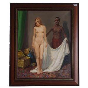 Tableau Orientaliste Huile Sur Toile Représentant Une Femme Nue Proposé à La Vente Par Moor