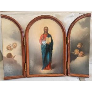 Icona dipinta a mano ad olio russa del XIX secolo