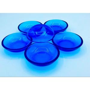 Morano glass small dishes set of 6, in dark blue saphire