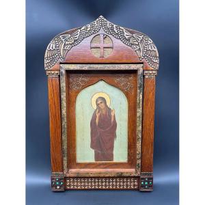 Antica icona russa raffigurante Maria l'Egiziana, scuola di Talashkino.