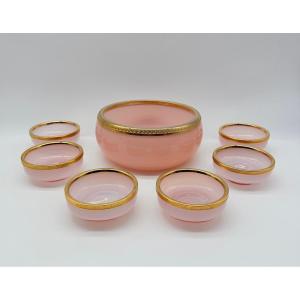 Set di vetro opalino di Murano 6 bicchieri e ciotola grande