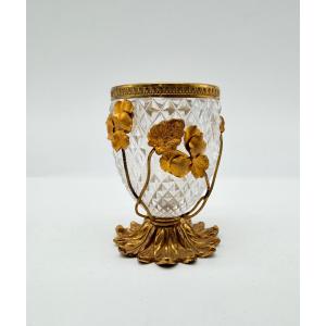 Vaso in cristallo Baccarat con ornamento floreale in bronzo, Art Nouveau