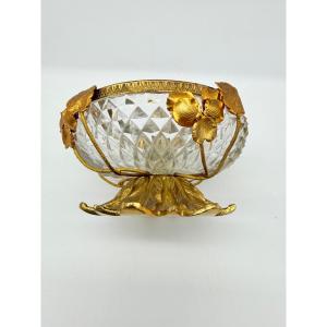 Coppa in cristallo Baccarat bronzo dorato con ornamenti floreali, Art Nouveau  