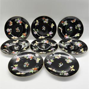HEREND Piatto 6 portate Nero Victoria o motivo floreale Farfalla