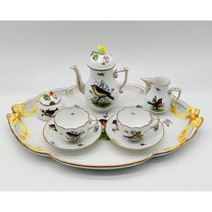 Servizio da caffè Herend Rotchild “Tête-à-Tête” con vassoio, per due persone, bordato d'oro