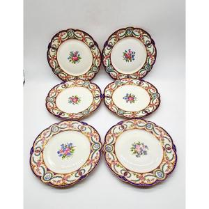 XIX secolo, Limoges, set di sei piatti in porcellana «Château de Tuileries»
