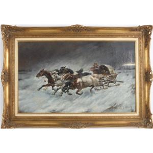 Constantin Stoiloff 1850-1924 Grand Tableau Huile Sur Toile Peinture russe antique 