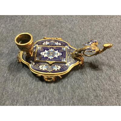 Candlestick Hand Bronze And Cloisonne Enamel Nineteenth
