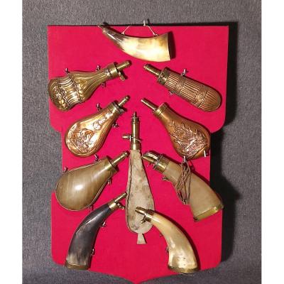 Collection de 10 Poires à Poudre XIX e