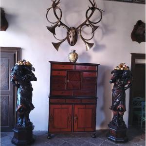 Rare Pair Of Nubians In Carved Wood Napoleon III Period