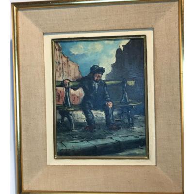 Huile Sur Toile Clochard Parisien