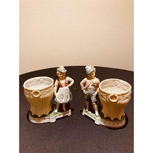Pair Of Polychrome Biscuit Characters XIX Century