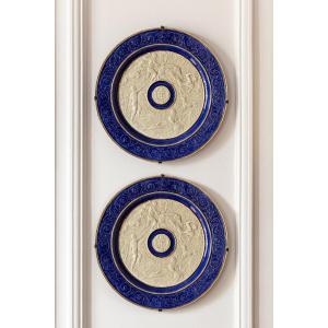 Pair Of Renaissance Style Round Plates By Gien Earthenware Factory & Sèvres Imperial Factory