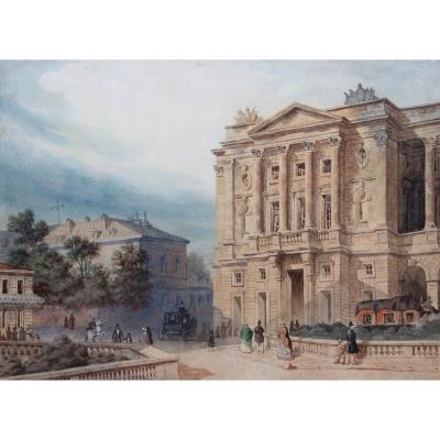 Rare View Of The Hôtel De Crillon In Paris In 1850, Monogrammed And Dated Watercolor