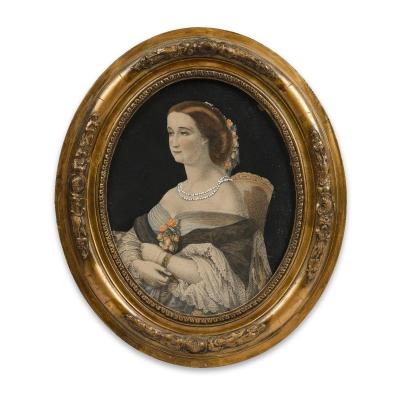 Portrait Of Empress Eugenie, Lithograph Enhanced With Watercolor, Napoléon III Period