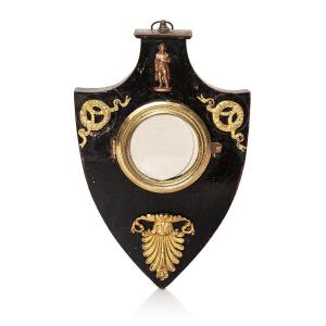 Beautiful Napoleonic Frame In The Shape Of A Shield In Blackened Wood And Gilt Bronze