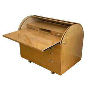 Mid Century Secretary Writing Commode Burl Wood. Italy Around 1970.
