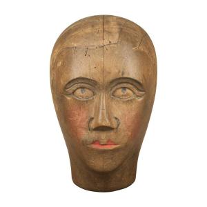 Head Wig Stand Germany Around 1920. Polychrome Painted Wood