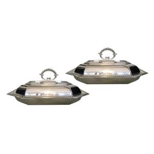 Two Beaded Rim Entree Bowls With Lids England Circa 1950