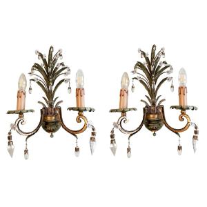 Pair Of Wall Sconces, Florence Circa 1960, Attributed To Giovanni Banci. Painted Metal.