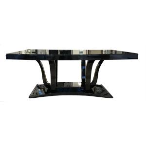 Art Deco Dining Table In Black Lacquer, France, Circa 1930, Tulip-shaped Base With 6
