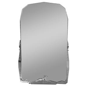 Masterpiece Art Deco Mirror Adorned With A Springbok, France, Circa 1930. Nickel-plated Bronze.