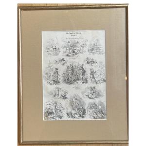 Deer Hunt Ii, Signed Woodcut By Max Haider, Germany, Circa 1860.