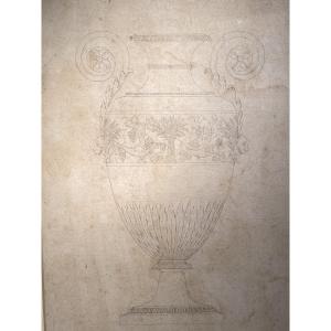 Antique Drawing. Design For A Vase. End Of 18th Century