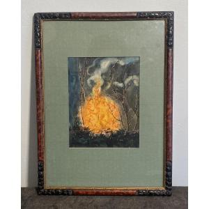 Symbolist Painting In Gouache And Watercolor.