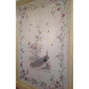 Large Panel Of Embroidered Silk In The Far Eastern Taste