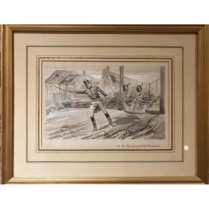 19th Century Drawing Assault By General Cambronne