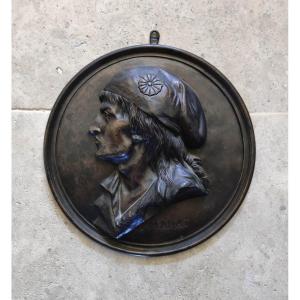 David d'Angers, Bronze Medallion Profile Of Marat