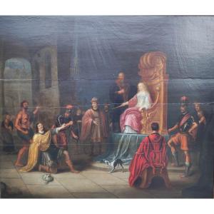 Aeneas Imploring Dido, Large Flemish Oil On Panel