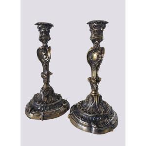 Pair Of Louis XV Candlesticks After Meissonnier