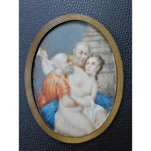 Susanna And The Elders, 17th Century Miniature On Ivory