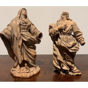 Antonio De Las Peñas, Dolorosa And Saint John The Evangelist, Terracotta, Dolorosa Signed, 1834