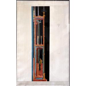 Gouache On Paper, Detail Of The Frescoes Of Pompeii, Late 19th Century.