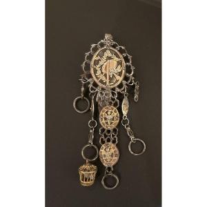 Chatelaine In Gilt And Silvered Metal From The Late 19th Century, Napoleon III Era.