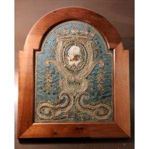 Metal Or Silver Embroidery On Silk. Spain Century Sxviii. Original Lithography By Virgen Del Carmen, 19th Century.