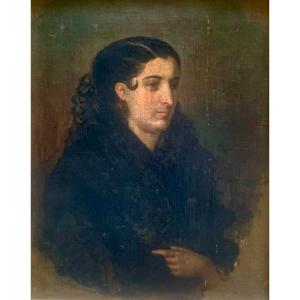 Ecole Sévillane Du XIXème Siècle. Portrait De Femme.