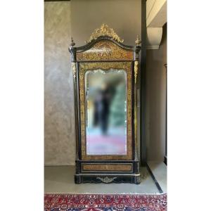 Large 1-door Display Cabinet/library In Boulle Marquetry From The Napoleon III Period